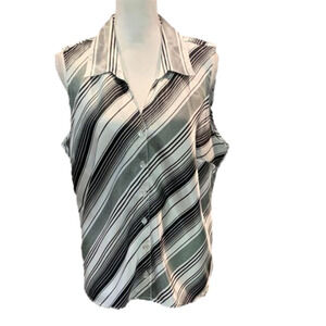 BLUE DIAMOND Black & WHite Striped Sleeveless Silk Top